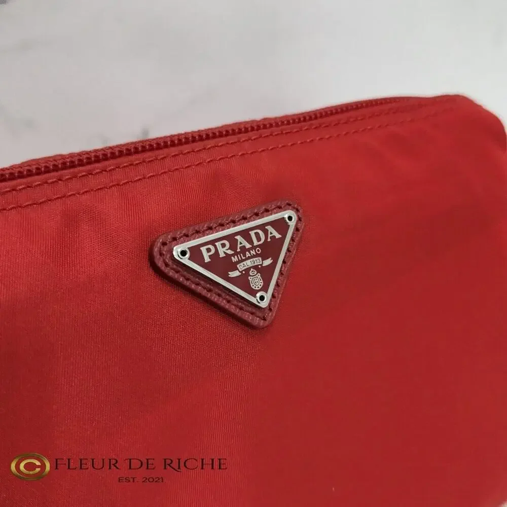 Prada Necessaire Tessuto Nylon Medium Toiletry Clutch Case Red Rosso 1NA012 - Picture 3 of 11